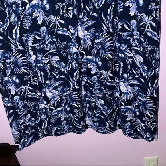 M&co Dress Size 16 Blue Tropical Floral Print Short Sleeve Casual - Picture 4 of 10